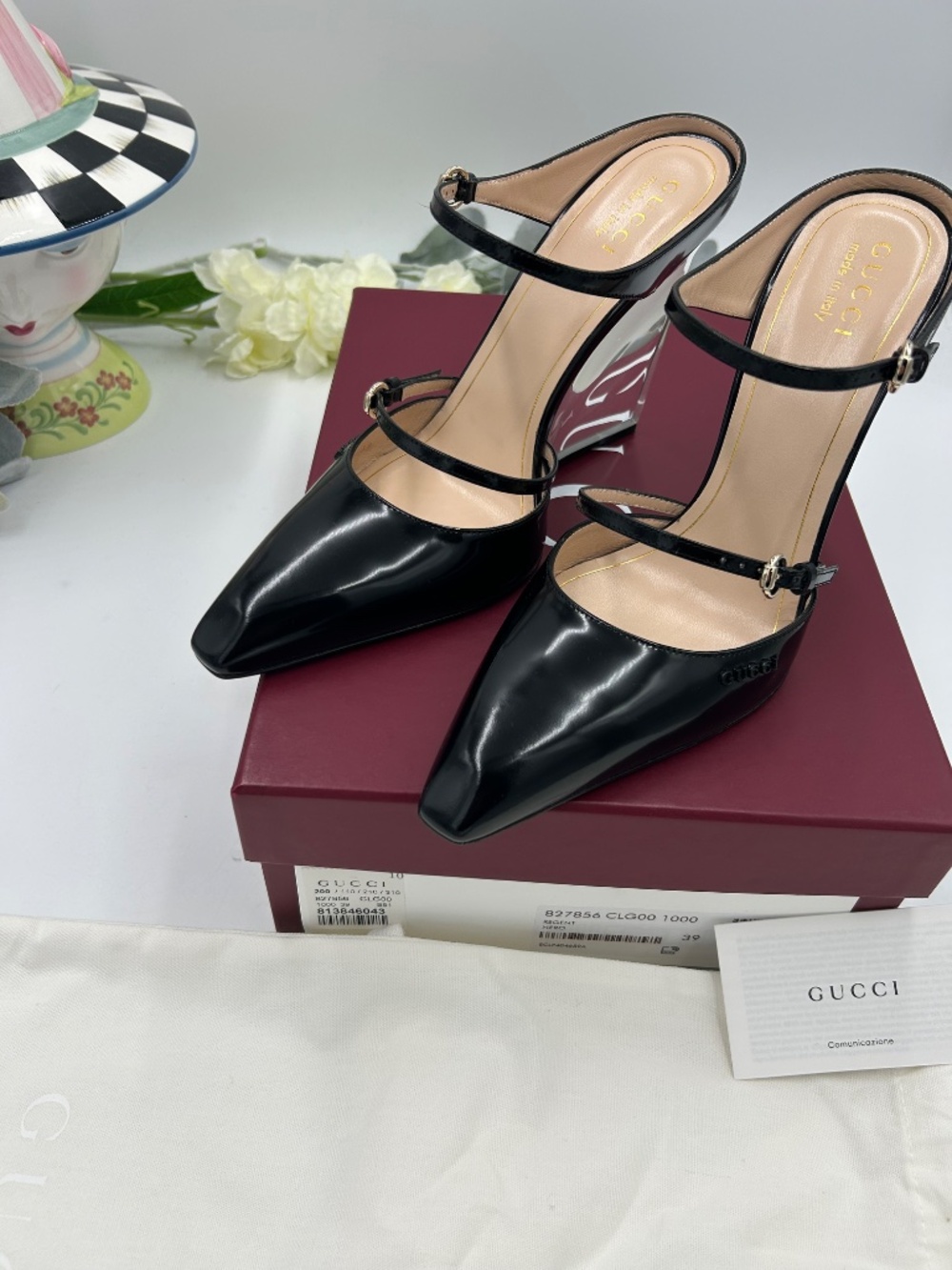 Women’s Gucci Christy Regent Patent  Leather Wedge Mules. Size 9. Made in Italy. - Picture 10 of 12